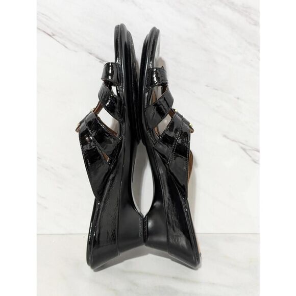 Sofft Women's Black Solid Open-Toe Wedge Heel Patent Leather Upper Sandal Size 8 - Picture 2 of 7